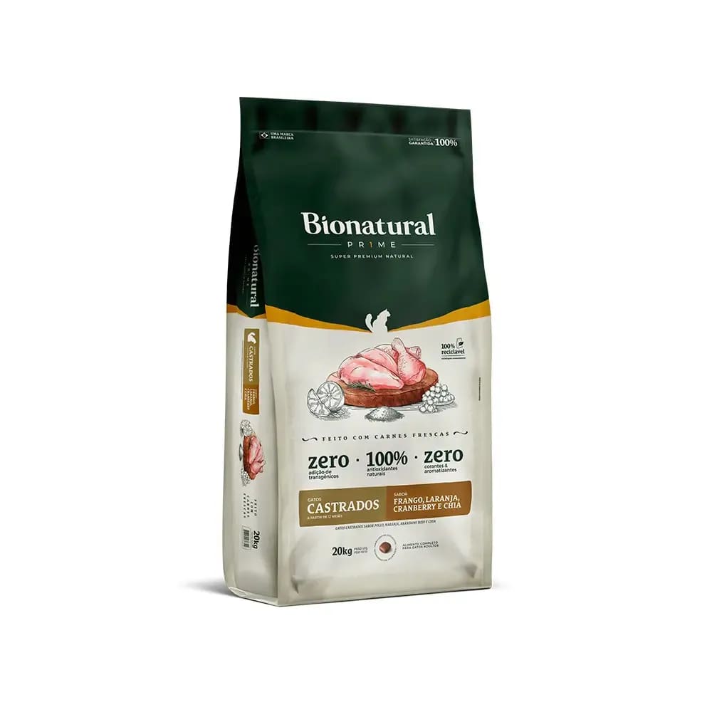 Ração Bionatural Prime Gatos Castrados Frango 20kg