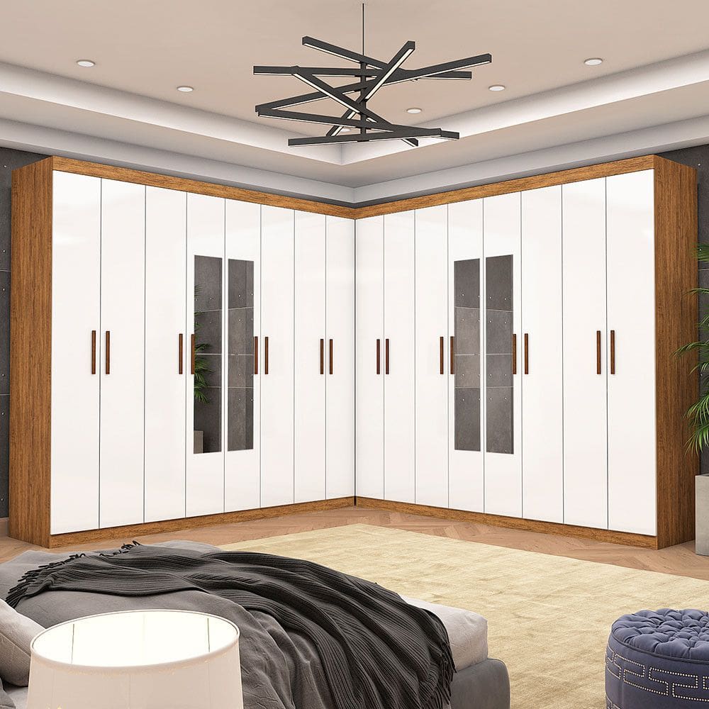 Closet Casal Duplo Rubi Premium 16 Portas com Espelho 8 Gavetas Carioca Móveis