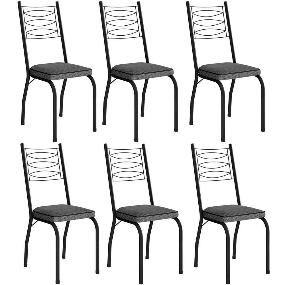 Kit 6 Cadeiras Aço Carbono Tubular Metálica Acabamento D-25 Luana Preto-platina