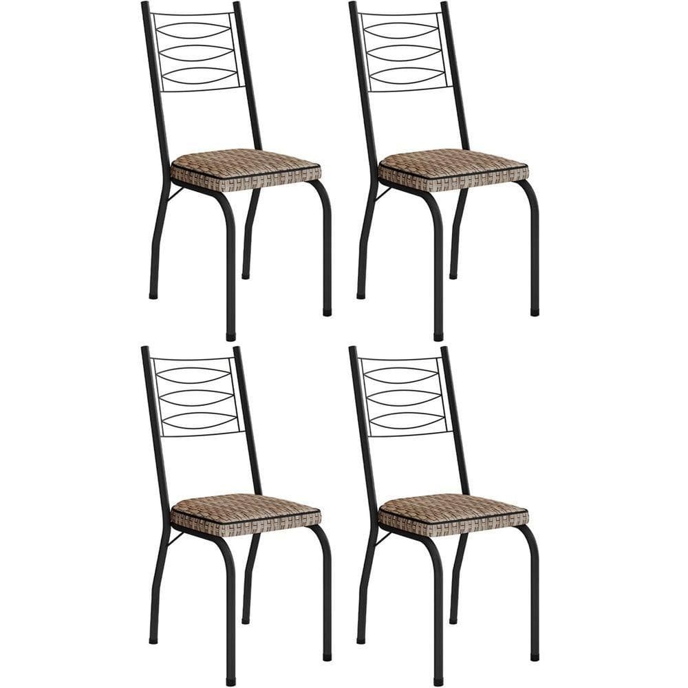 Kit 4 Cadeiras Aço Carbono Tubular Metálica Acabamento D-25 Luana Preto-rattan