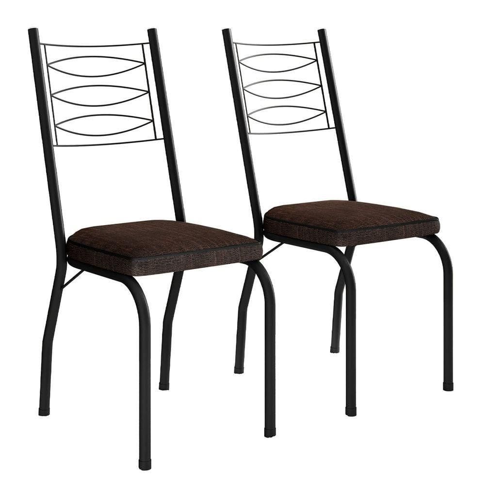 Kit 2 Cadeiras Aço Carbono Tubular Metálica Acabamento D-25 Luana Preto-imbuia