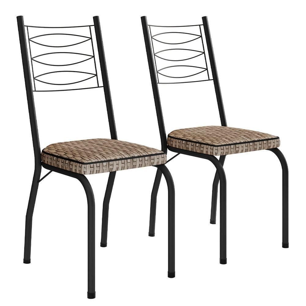 Kit 2 Cadeiras Aço Carbono Tubular Metálica Acabamento D-25 Luana Preto-rattan