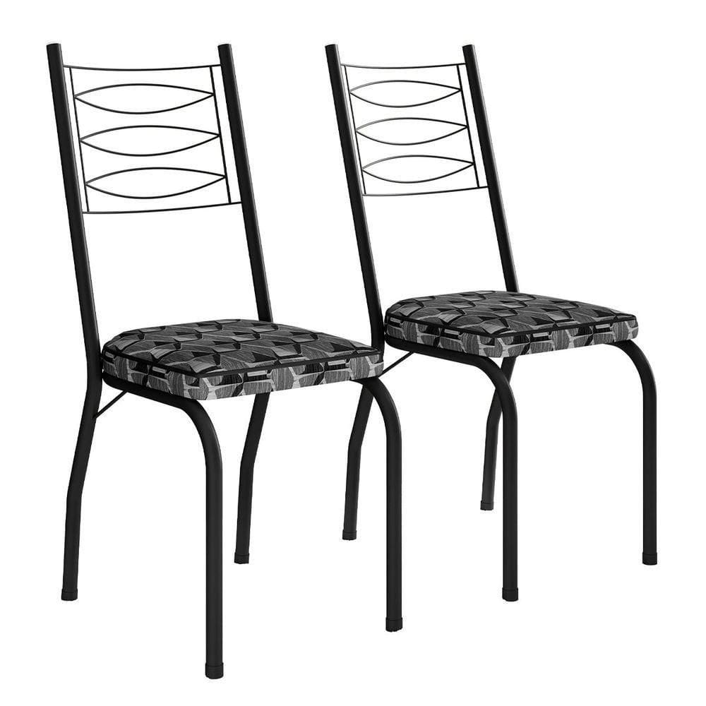 Kit 2 Cadeiras Aço Carbono Tubular Metálica Acabamento D-25 Luana Preto-mosaico Silver