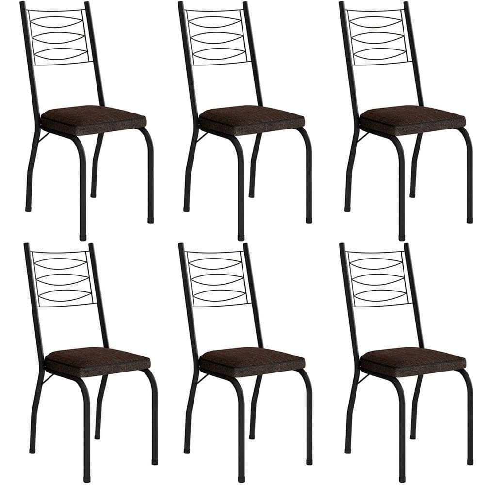 Kit 6 Cadeiras Aço Carbono Tubular Metálica Acabamento D-25 Luana Preto-imbuia