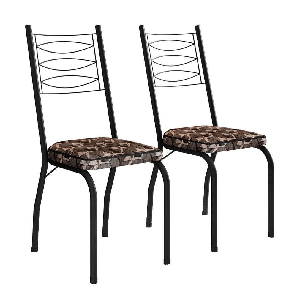 Kit 2 Cadeiras Aço Carbono Tubular Metálica Acabamento D-25 Luana Preto-mosaico Palha