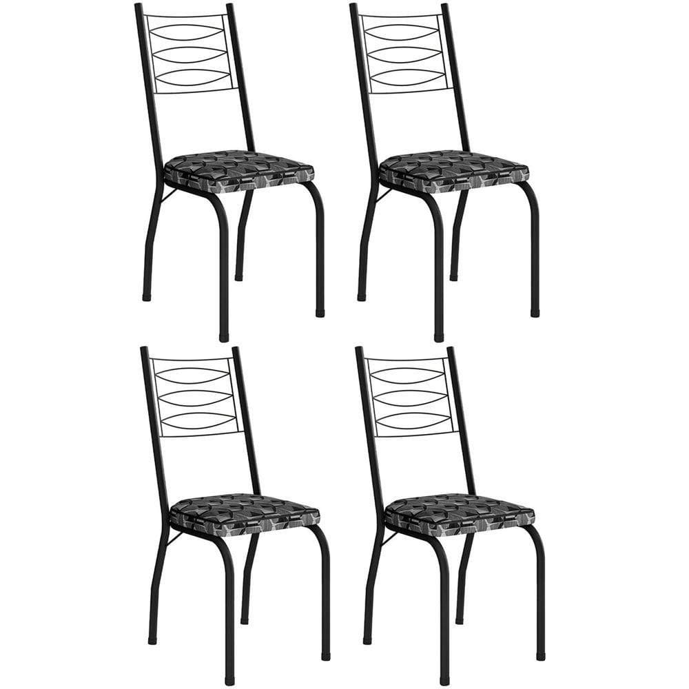 Kit 4 Cadeiras Aço Carbono Tubular Metálica Acabamento D-25 Luana Preto-mosaico Silver