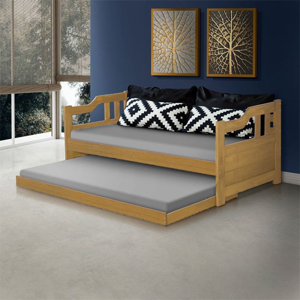 Sofá Cama com Braços Solteiro Madeira Maciça - Imbuia