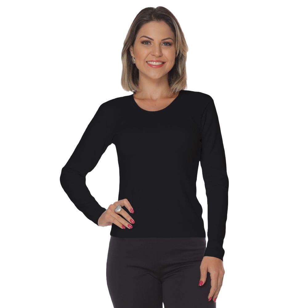 Baby look manga longa malha canelada - Gola redonda