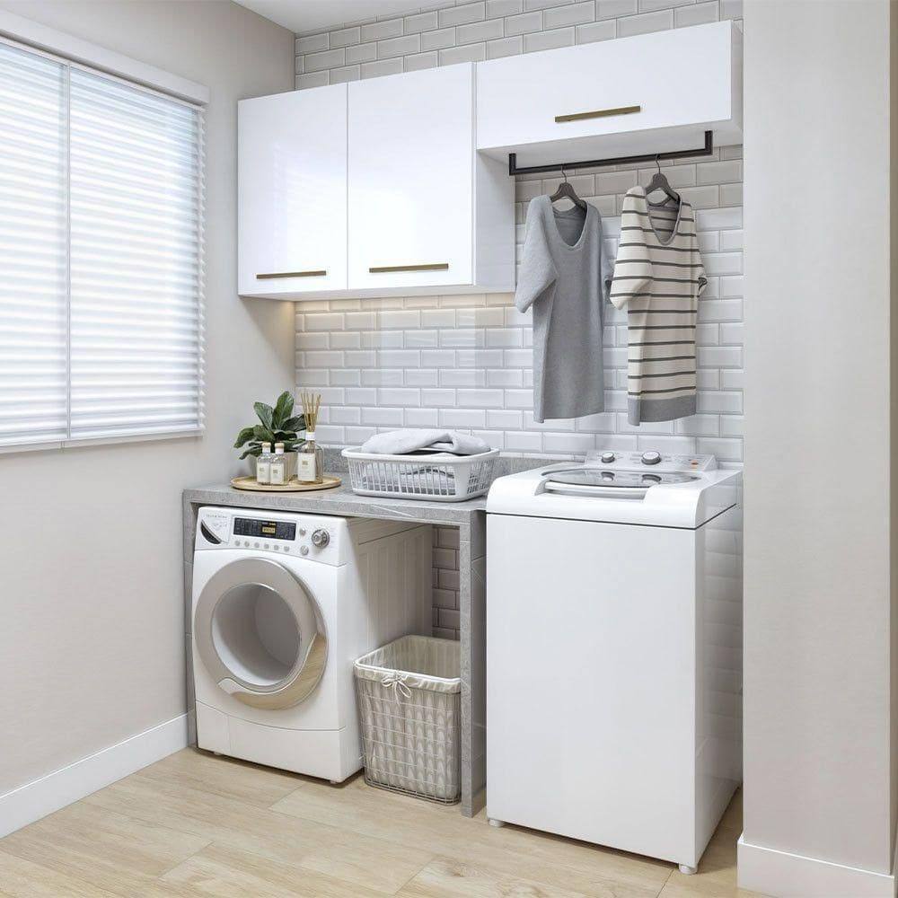 Lavanderia Modulada França 2 Armários Aéreos Kaiki Móveis Branco