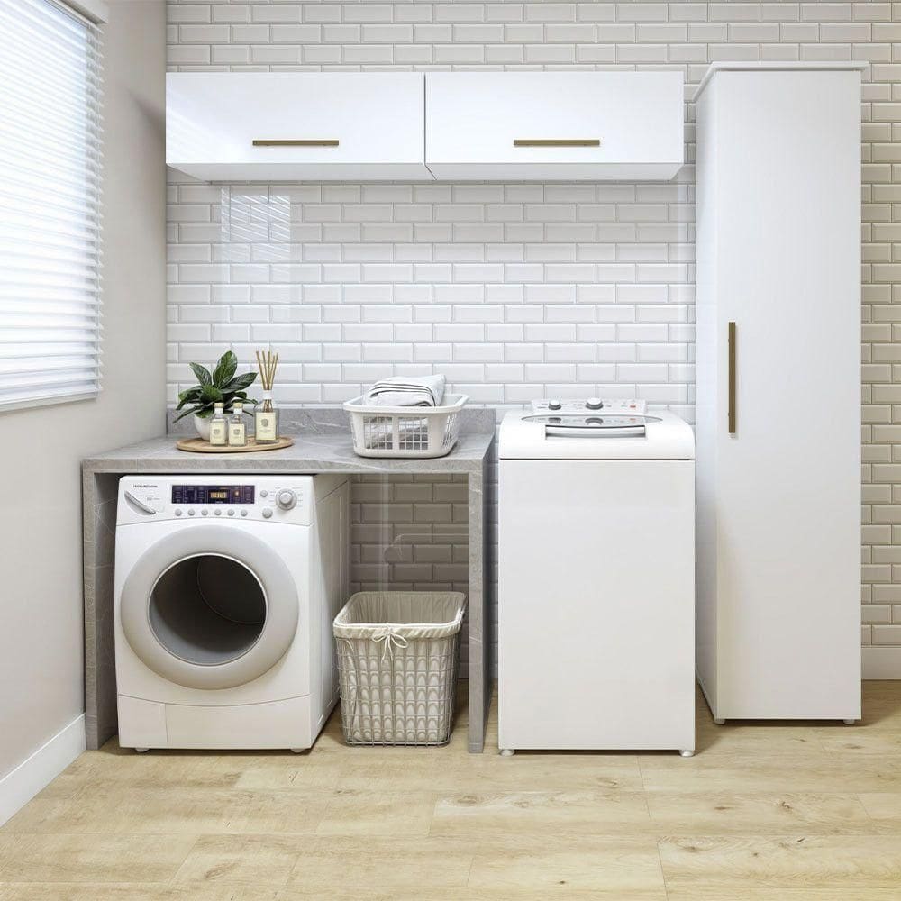 Lavanderia Uberaba 1 Armário Multiuso 2 Aéreos Kaiki Móveis Branco