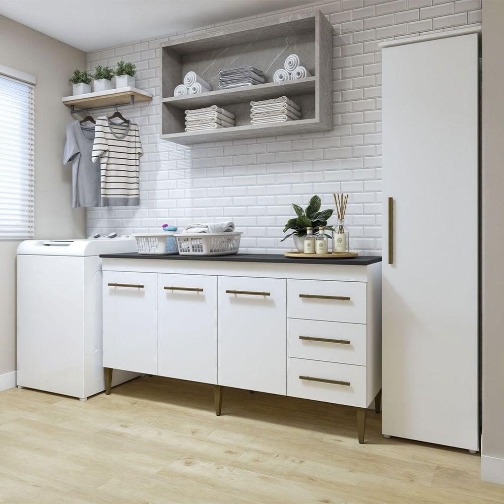 Lavanderia Osasco 1 Armário Multiuso E Balcão Kaiki Móveis Branco