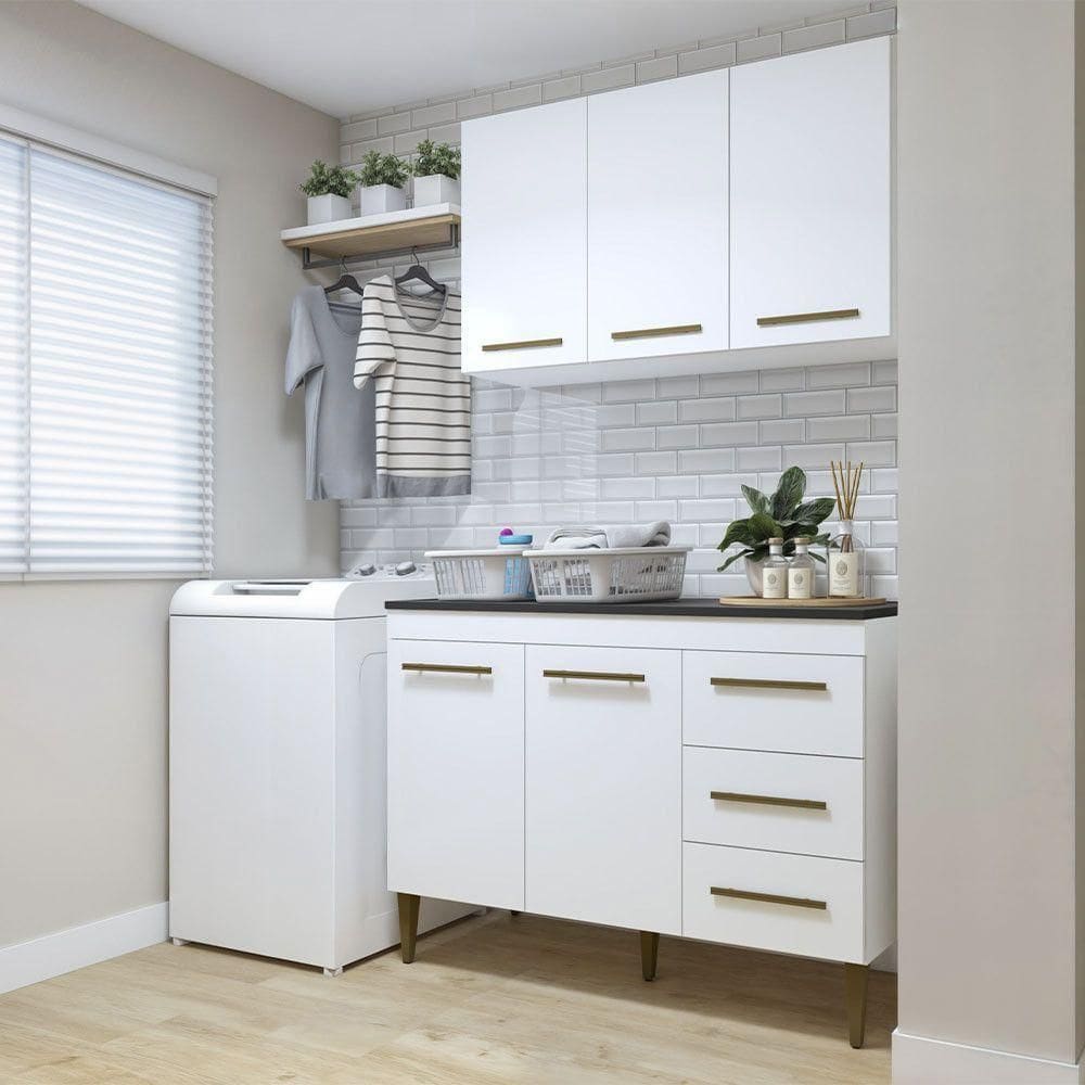 Lavanderia Modulada Brasília Arm Aéreo E Balcão Kaiki Móveis Branco