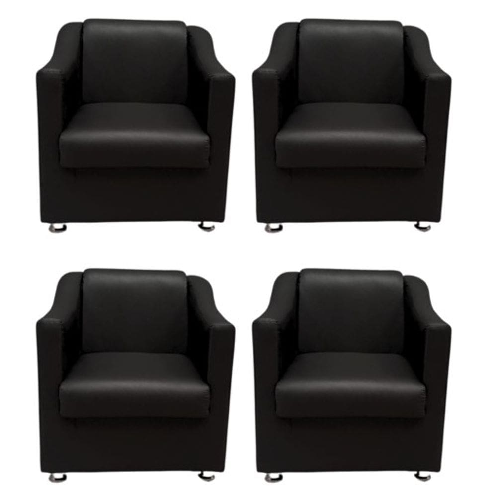 Kit 4 Poltronas Decorativas Sofia Para Recepção Salão Consultório Corino
