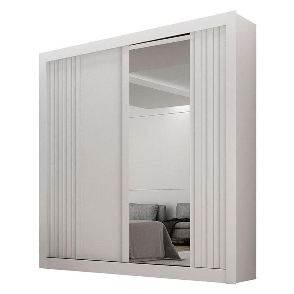 Guarda Roupa Solteiro 2 Portas Milano com Espelho Branco – Leifer Móveis