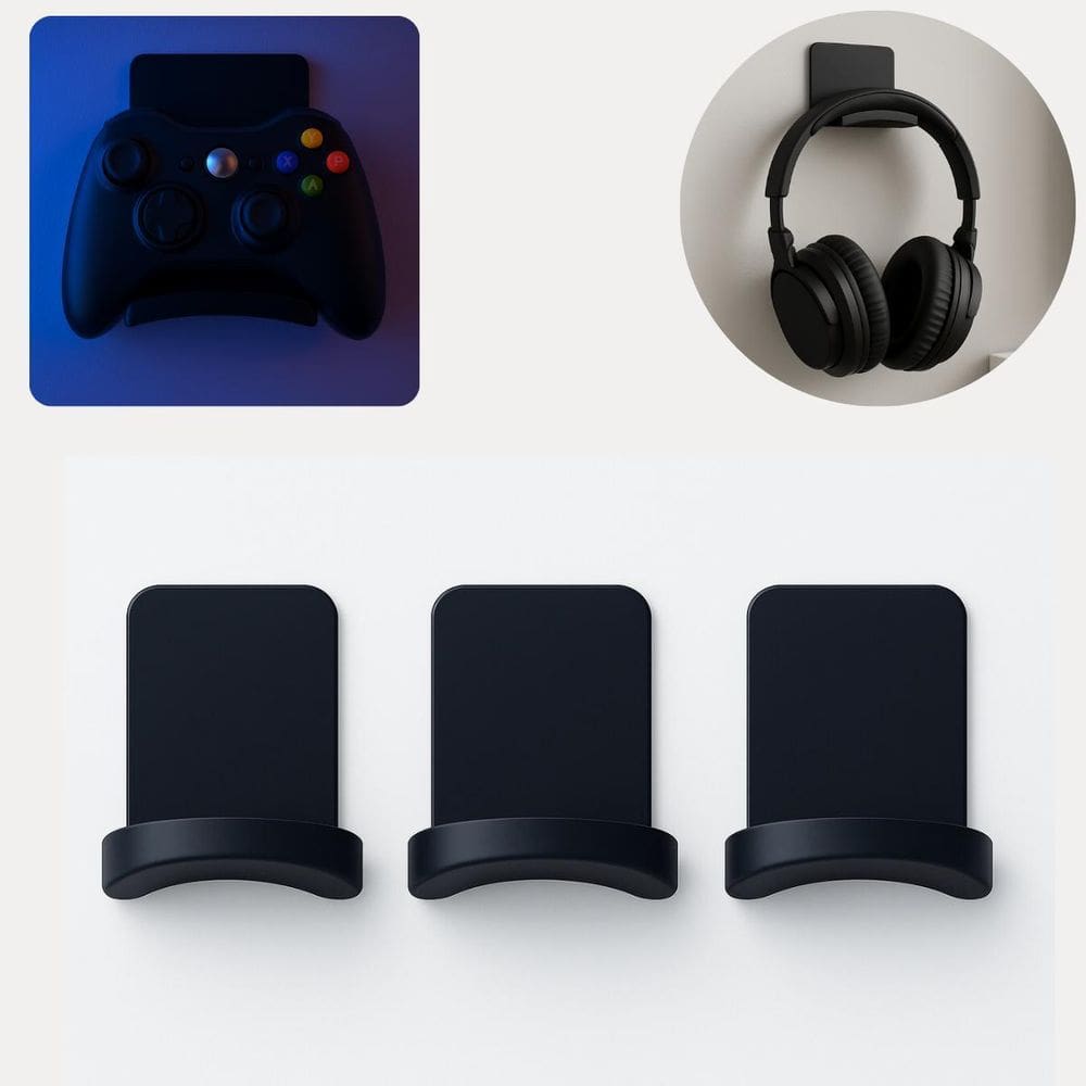 Kit 3 Suporte De Parede Controle E Headset E Ideal - Preto