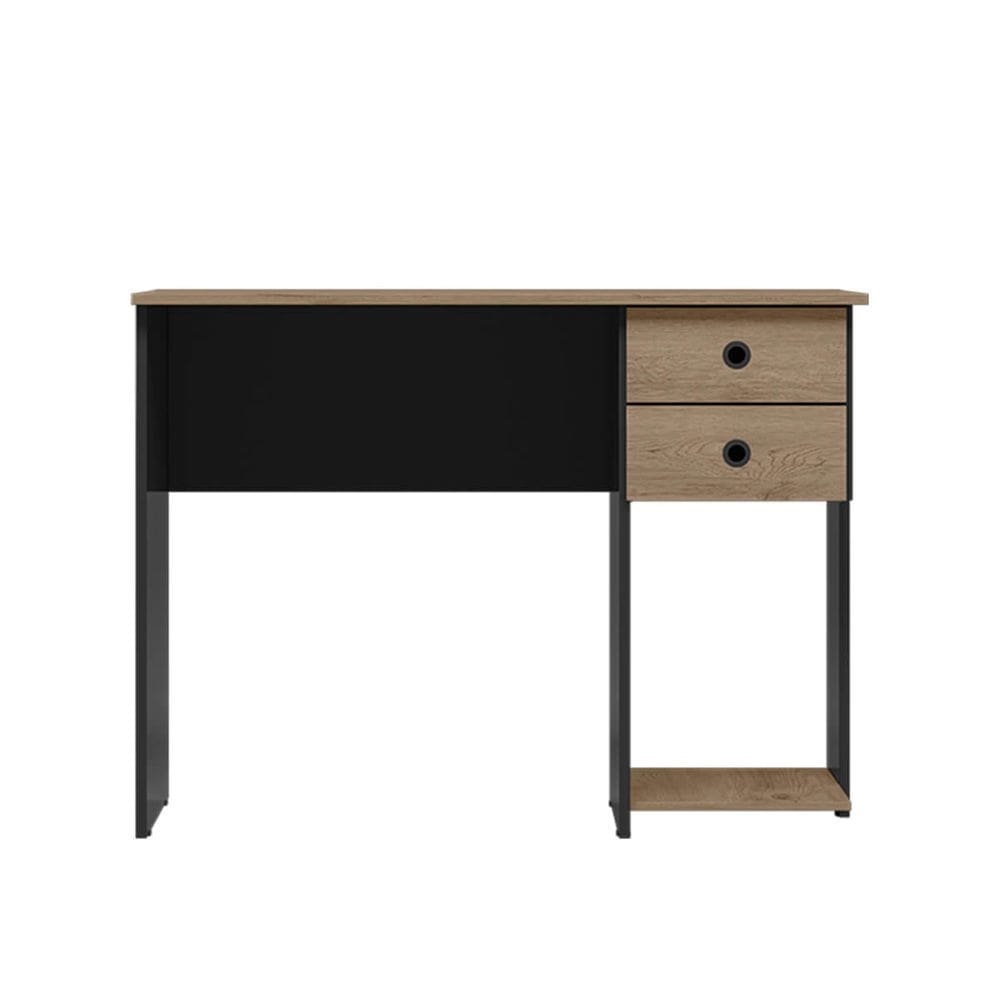 Mesa Escrivaninha Workspace com 2 Gavetas -Preto-Carvalho Toq Rustico - ÉdeCasaMóveis