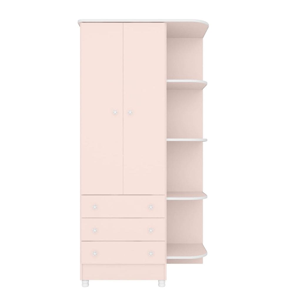 Guarda-Roupas Infantil 2 Portas 3 Gavetas e Nichos Encanto Feliz -Rosa Acetinado - ÉdeCasaMóveis