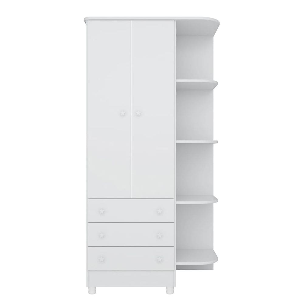 Guarda-Roupas Infantil 2 Portas 3 Gavetas e Nichos Encanto Feliz -Branco Branco - ÉdeCasaMóveis