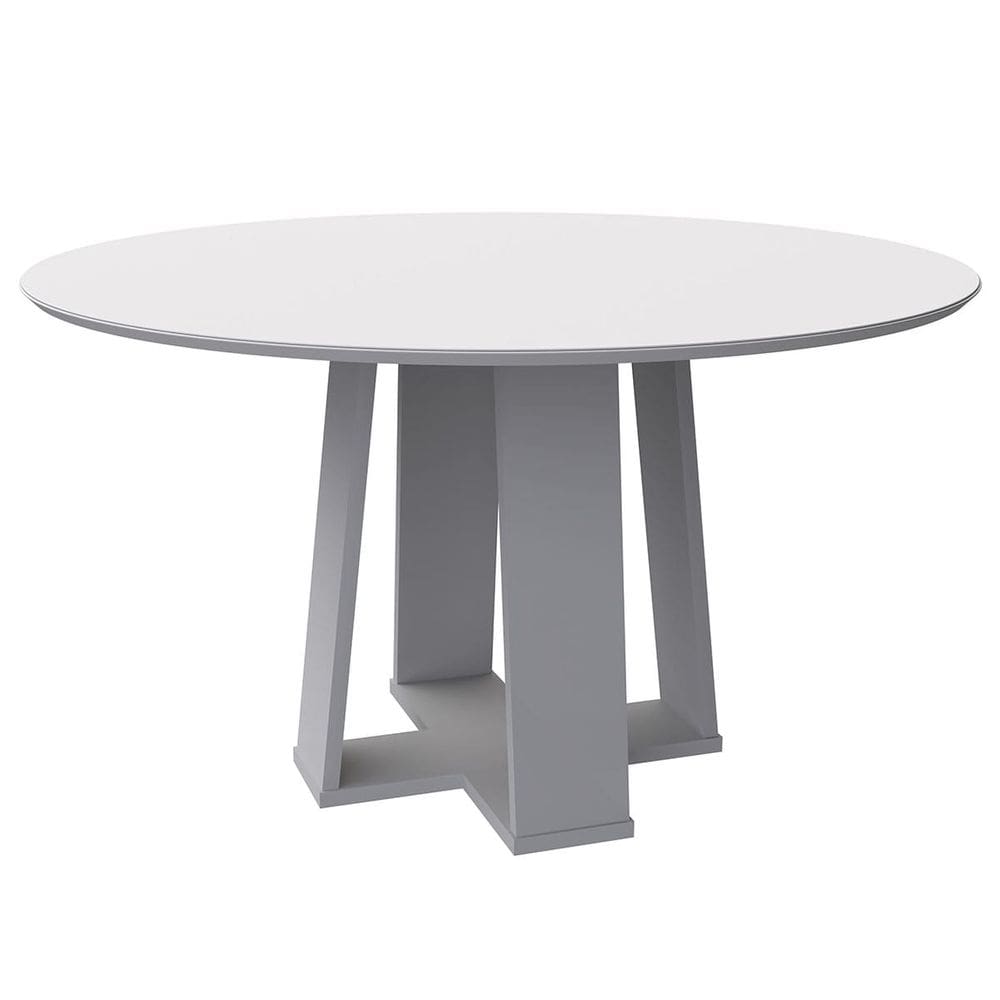 Mesa Redonda 4 lugares Com Vidro 3mm de 100cm  Sem Cadeiras Le Mans Off White - ÉdeCasaMóveis