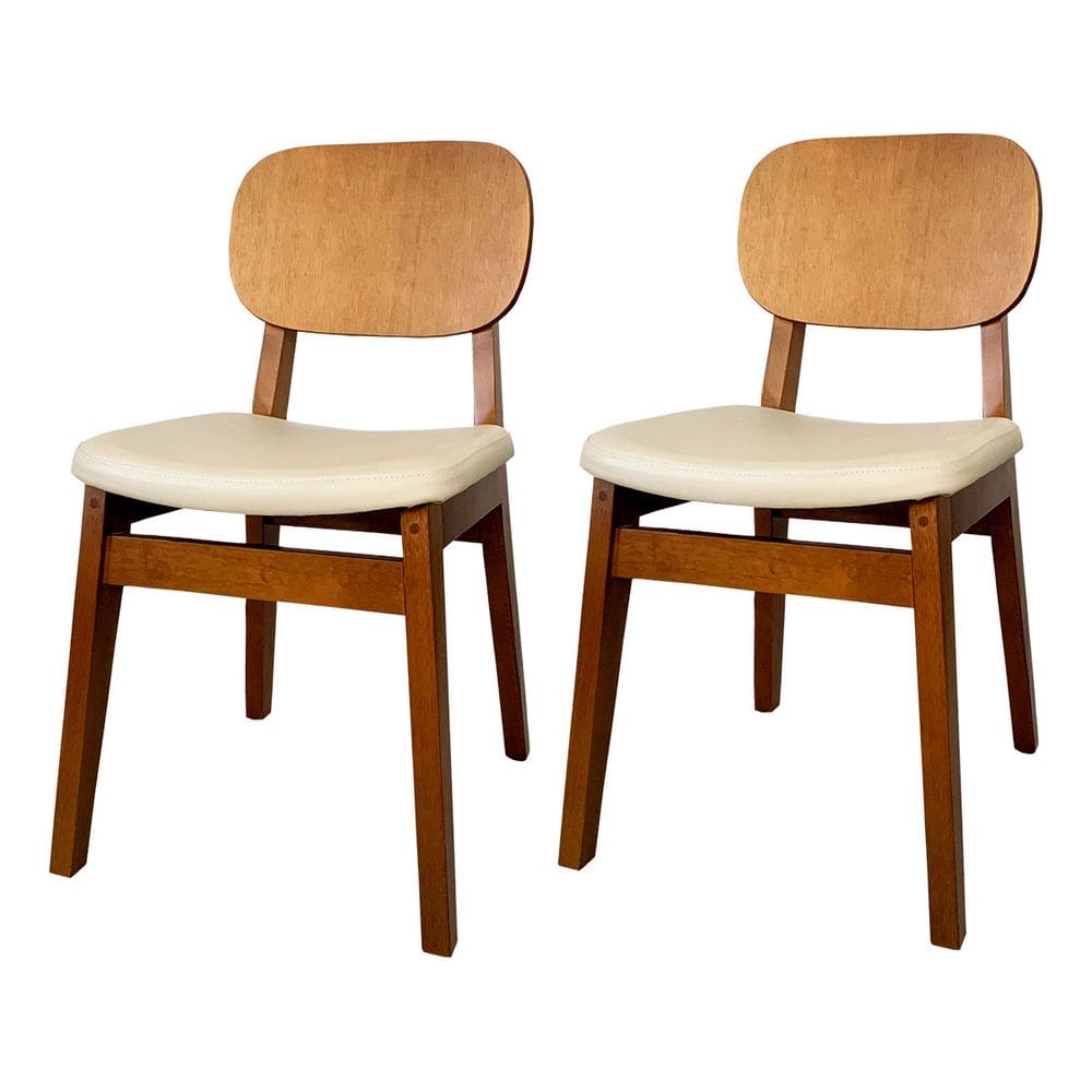 Kit 2 Cadeira de Jantar em Madeira Maciça com Assento Courino Bege?Melissa