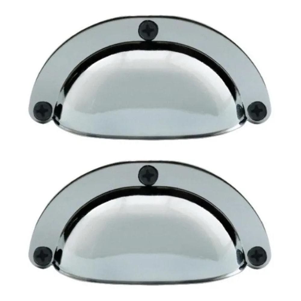 02 Puxador Móveis Concha Retrô Metal Peq Colonial Cromado