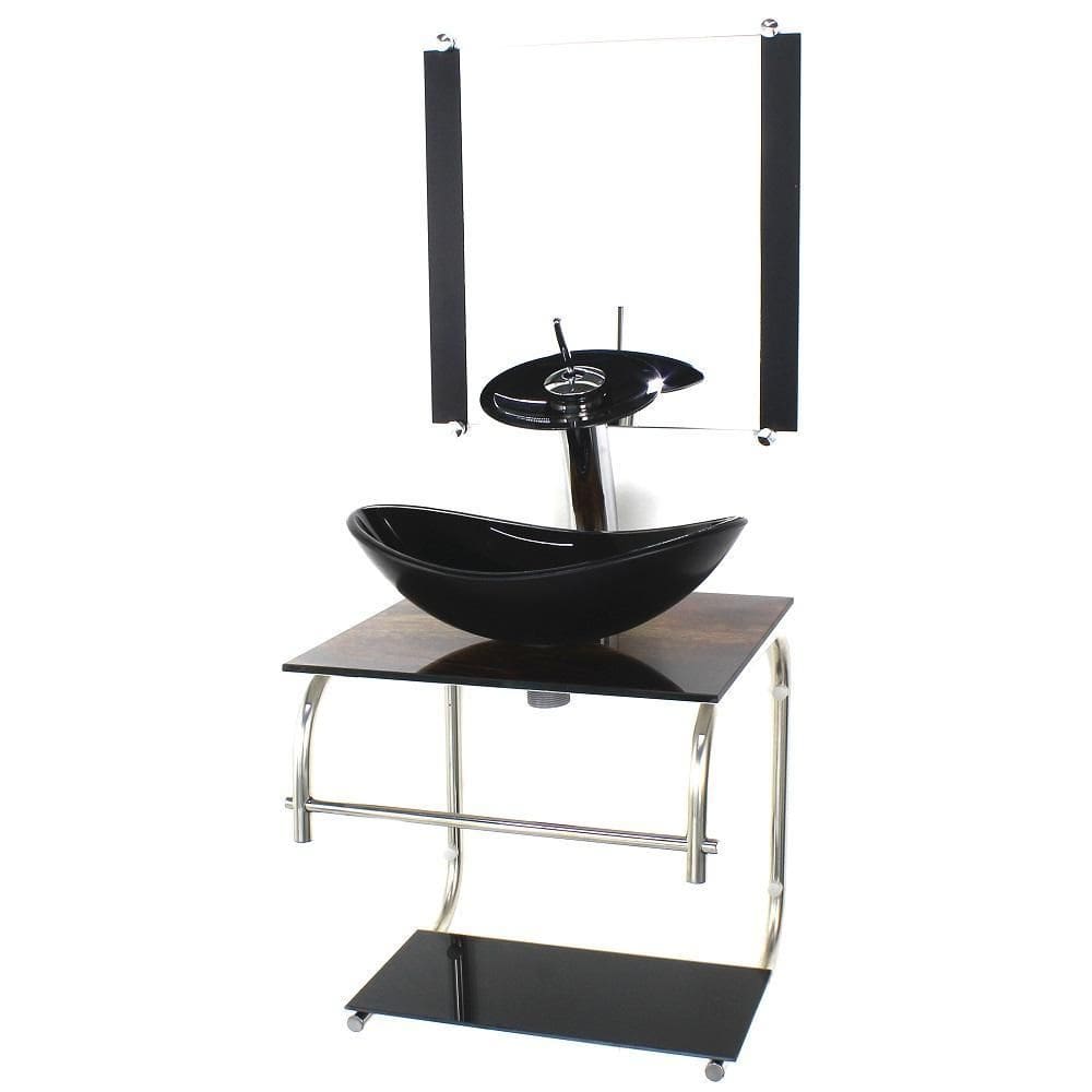 Gabinete De Vidro Cuba Oval 40Cm Inox Madeira Rustica