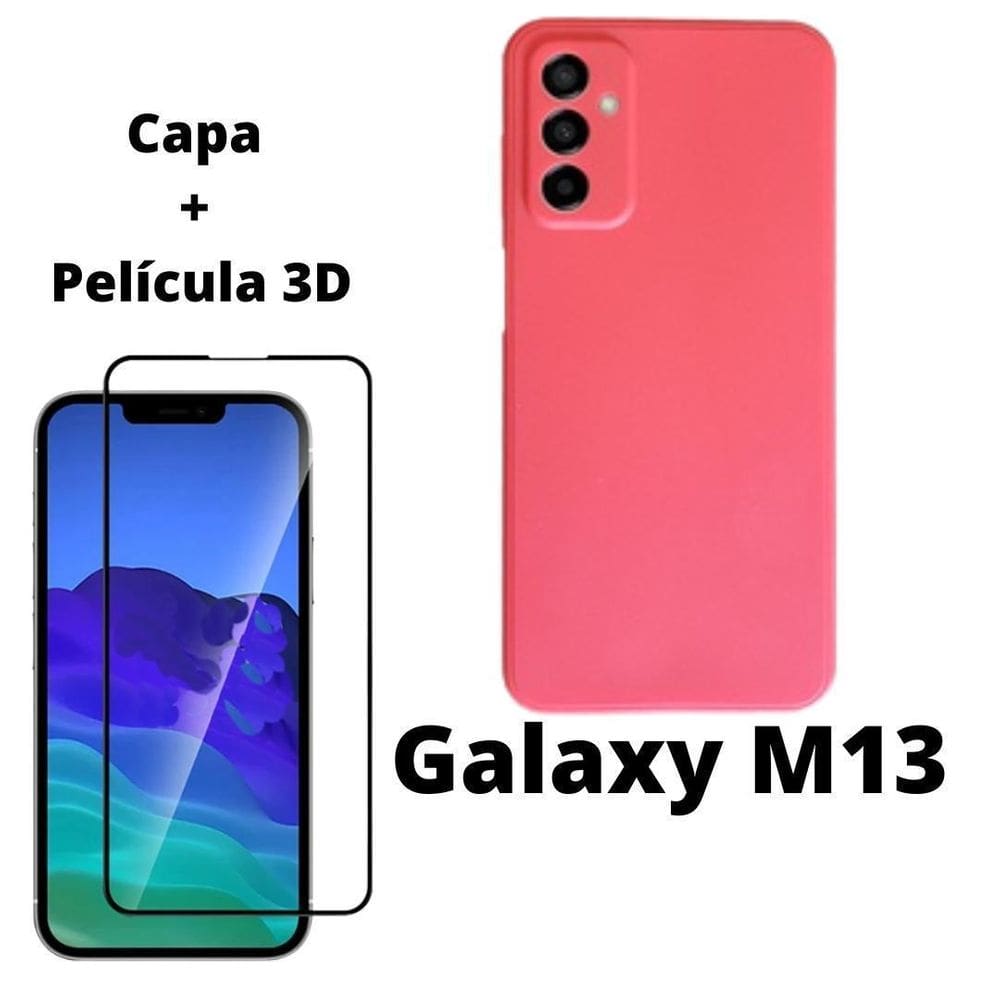 Capa Veludo Vermelho Compatível Galaxy M13+Pelicula Vidro 3D