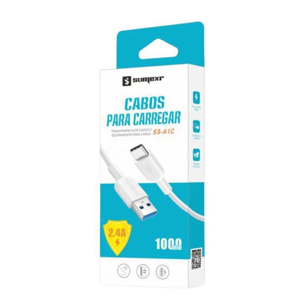 Cabo Usb Type C Emborrachado 1M 2.4A Sumexr Ss-A1C - Branco