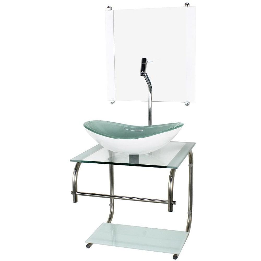 Gabinete Oval 40cm Inox Branco - Cuba, Espelho, Prateleira