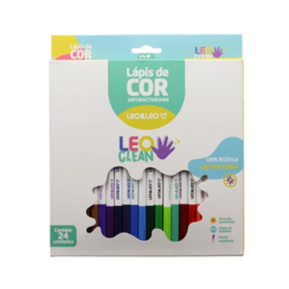 Lápis De Cor 24 Cores Sextavado Antibacteriano Leoclean