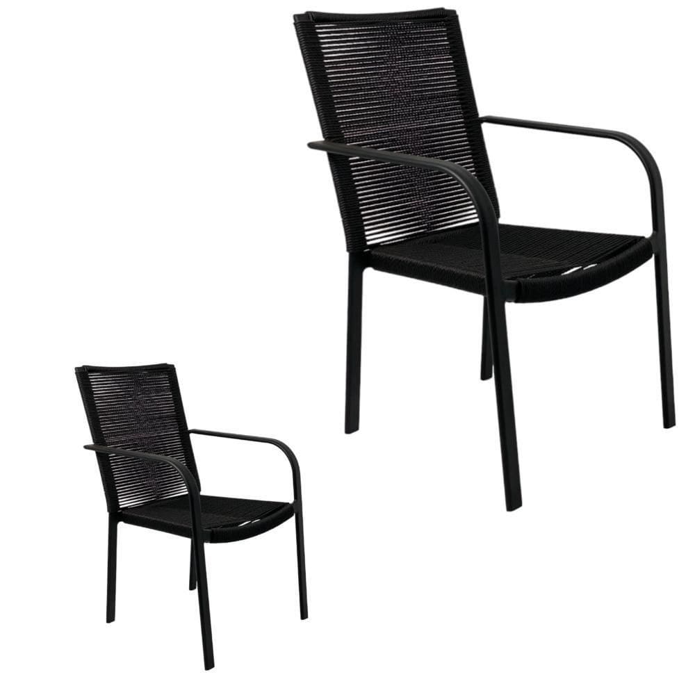 Kit 2 Cadeira Área Gourmet Alumínio Corda Sintética Preto