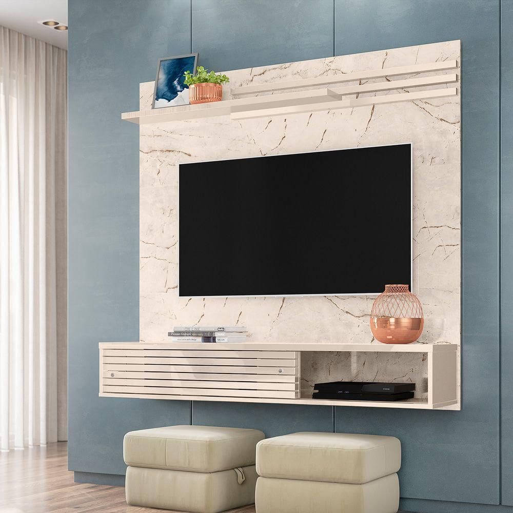 Painel Bancada Suspensa Frizz Sublime Para Até 55`` Calacata- Off White