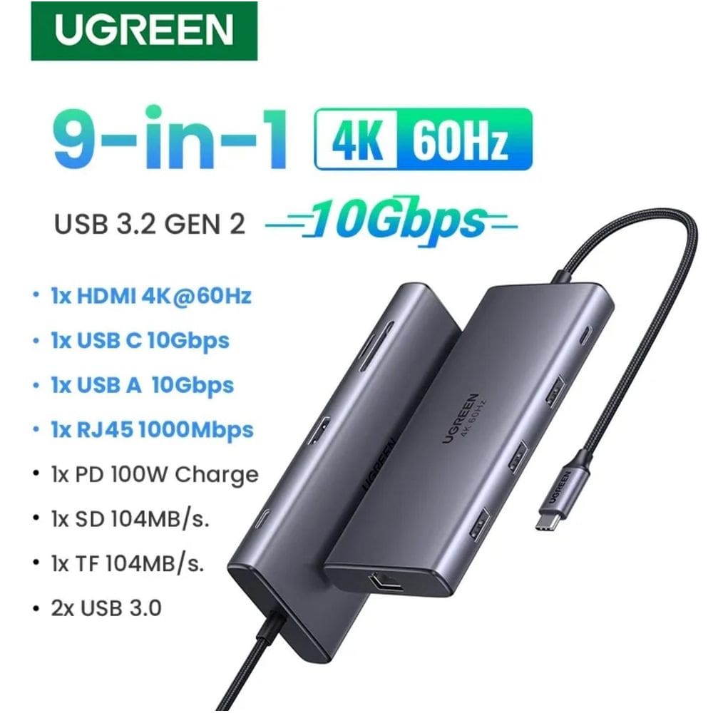 Adaptador Hub 3.2 Gen 2 10Gbps Tipo C Carga Pd 100W - 9 Em 1