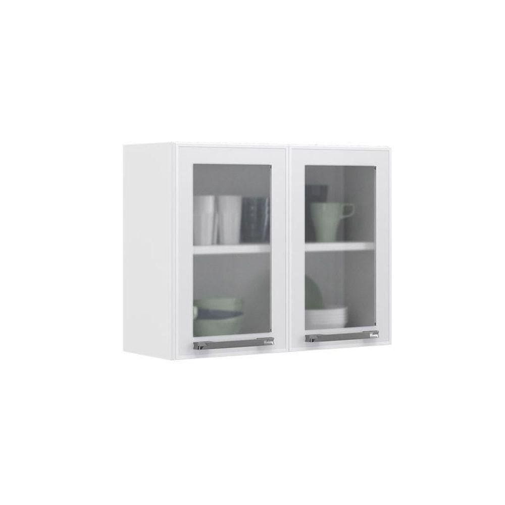 Armário Aéreo De Cozinha Branco 2 Portas Com Vidro New Premium