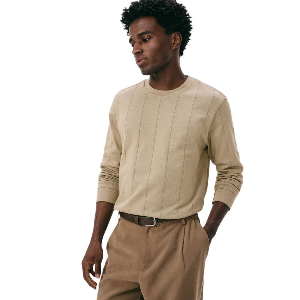 Camiseta Hering Manga Longa Texturizada Marrom Liso