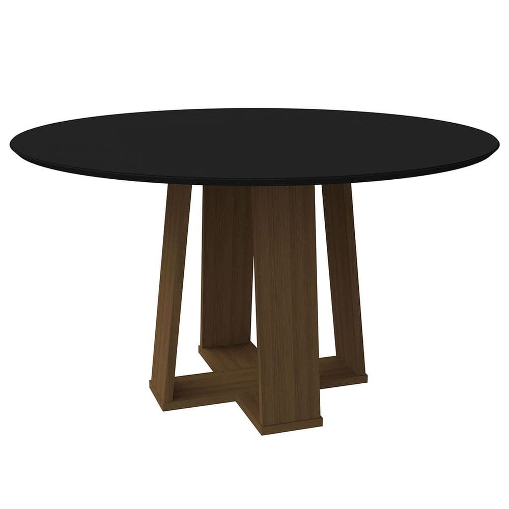 Mesa Redonda 4 lugares Com Vidro 3mm de 117cm  Sem Cadeiras Le Mans Imbuia - Preto - ÉdeCasaMóveis