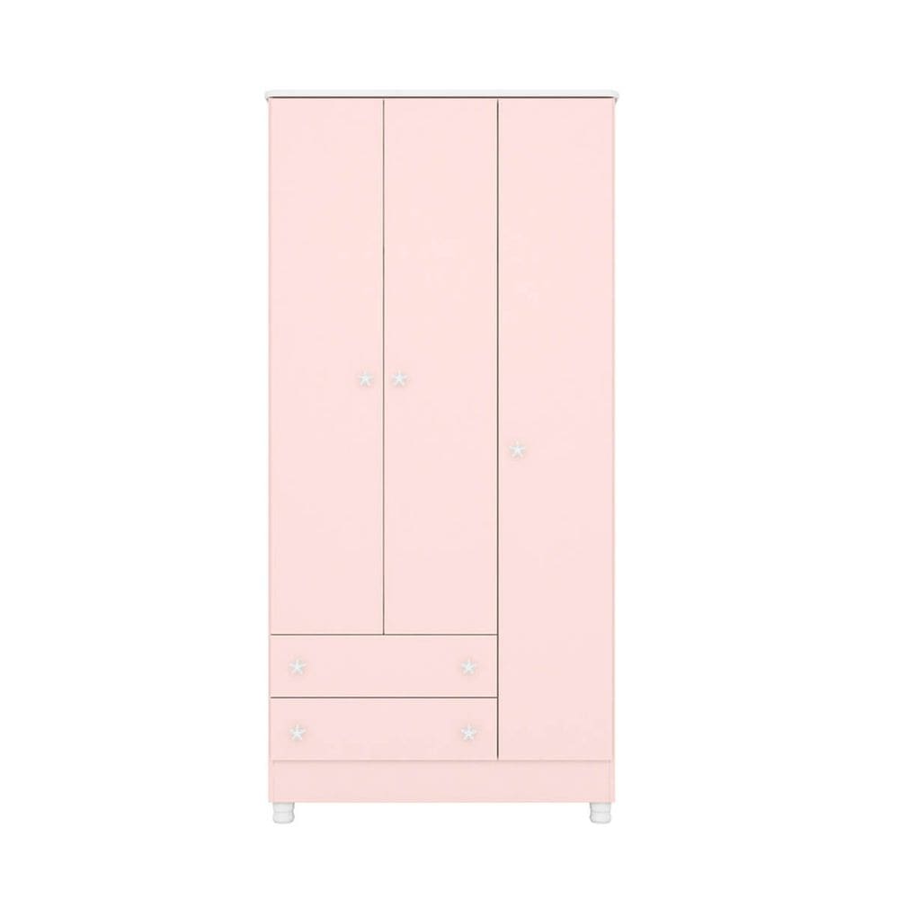 Guarda-Roupas Infantil 3 Portas 2 Gavetas Encanto Feliz -Rosa Acetinado - ÉdeCasaMóveis