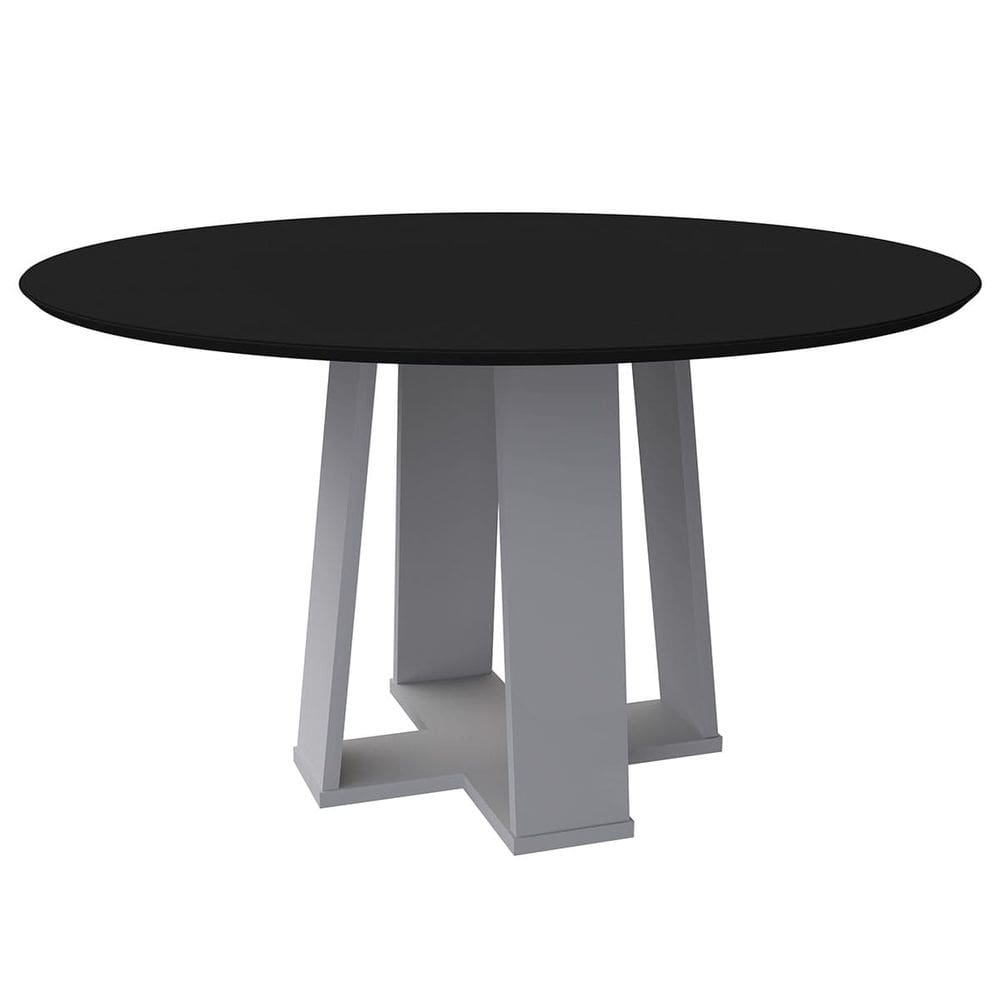 Mesa Redonda 4 lugares Com Vidro 3mm de 100cm  Sem Cadeiras Le Mans Off White - Preto - ÉdeCasaMóveis