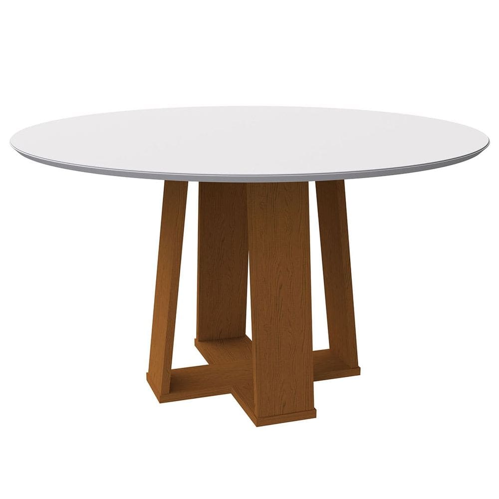 Mesa Redonda 4 lugares Com Vidro 3mm de 100cm  Sem Cadeiras Le Mans Ype - Off White - ÉdeCasaMóveis