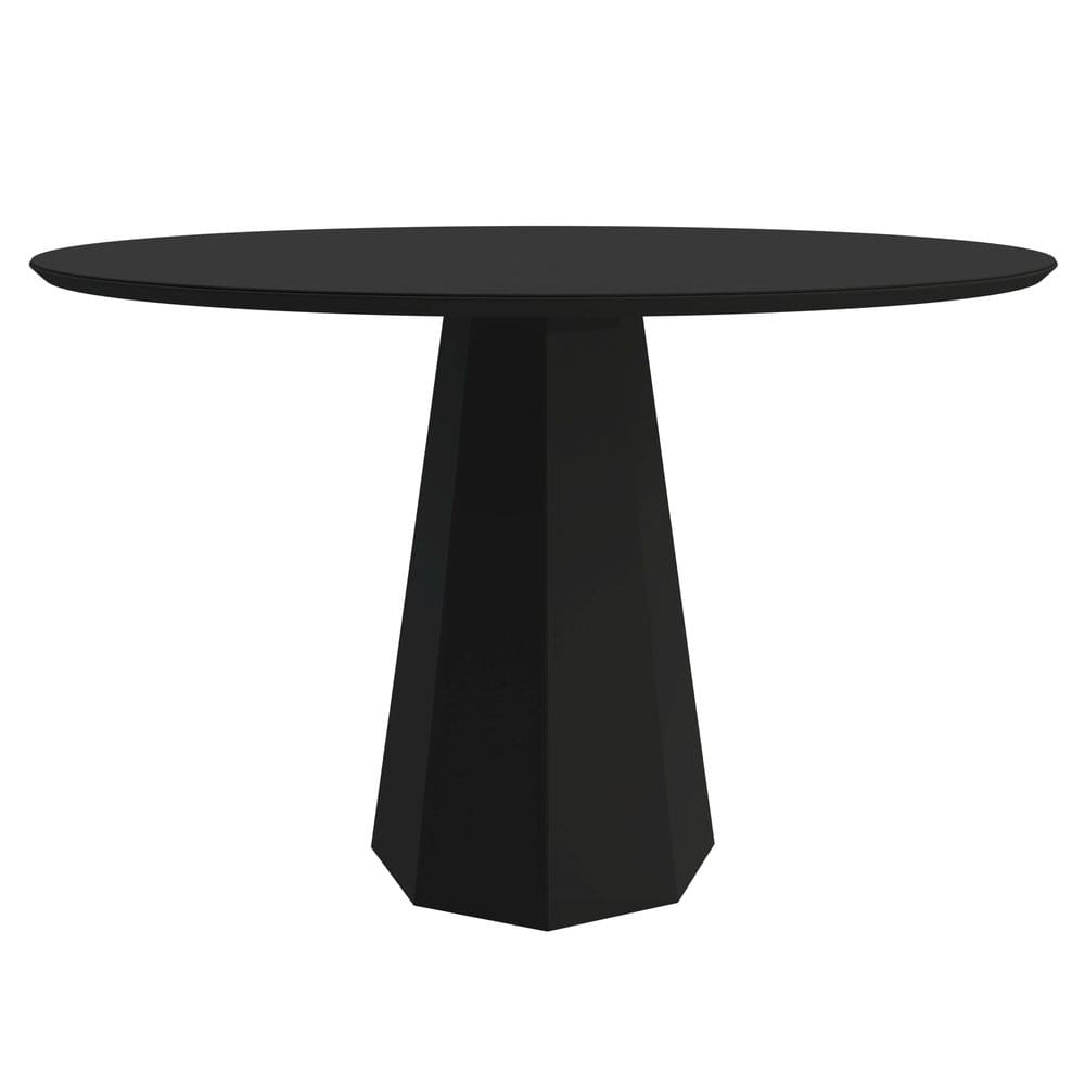 Mesa Redonda 4 lugares Com Vidro de 135cm  Sem Cadeiras Chelle Preto - Preto - ÉdeCasaMóveis