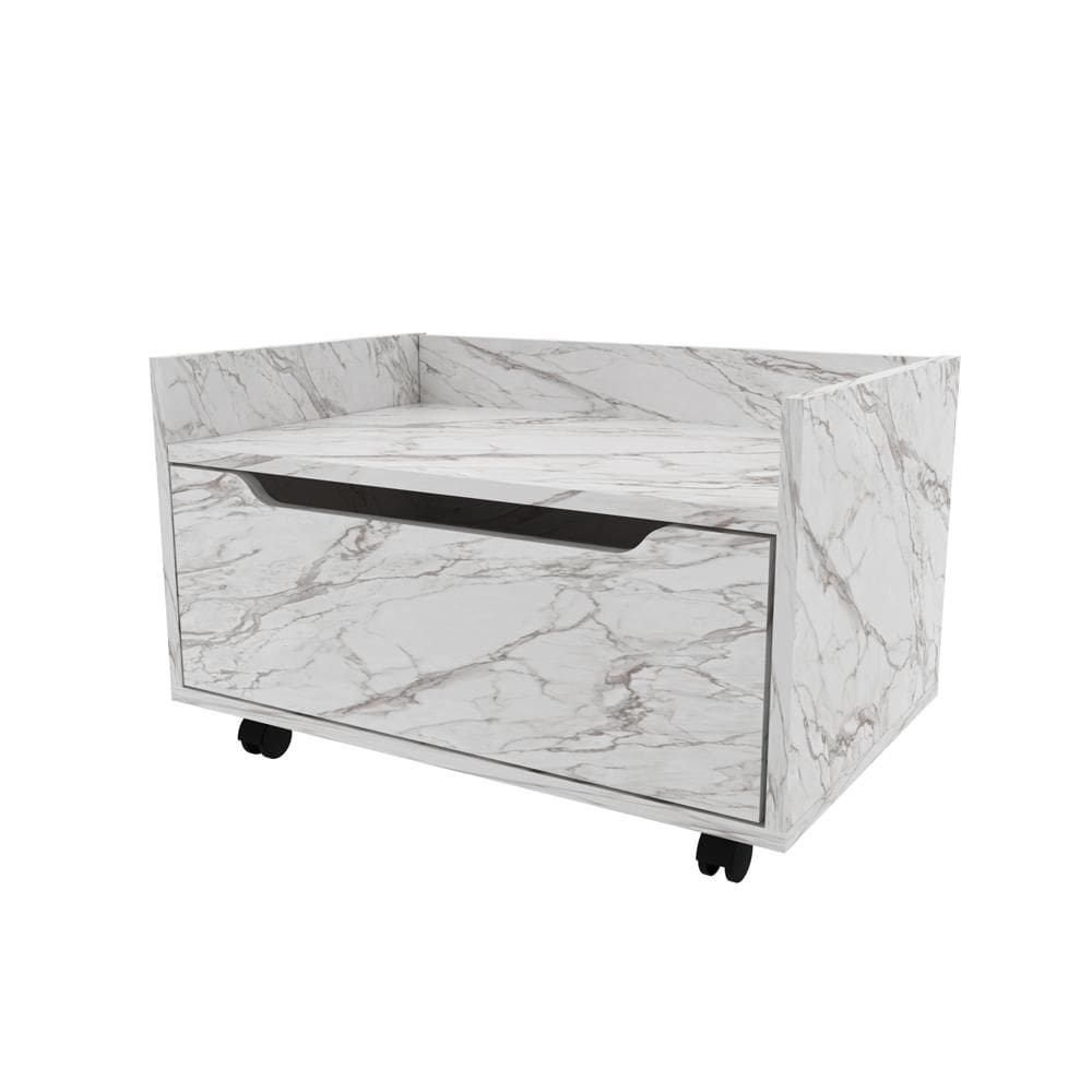 Balcão Gabinete 60cm com 1 Gavetas e Rodízio BN3647 Mármore Branco  - Tecno