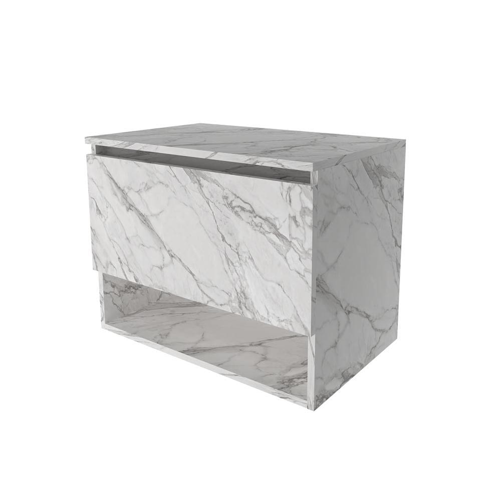 Balcão Gabinete Suspenso para Banheiro 60cm com 1 Porta e Nicho BN3606 Mármore Branco  - Tecno