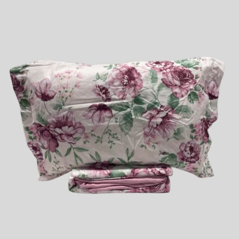 Jogo de Cama Queen Micropercal 04 Peças Casa Haus - Flores Rosa