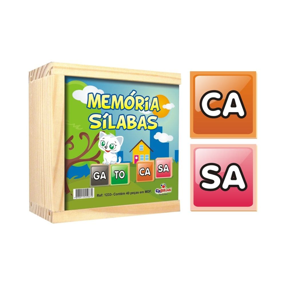 Jogo da Memória Sílabas Caixa em Madeira