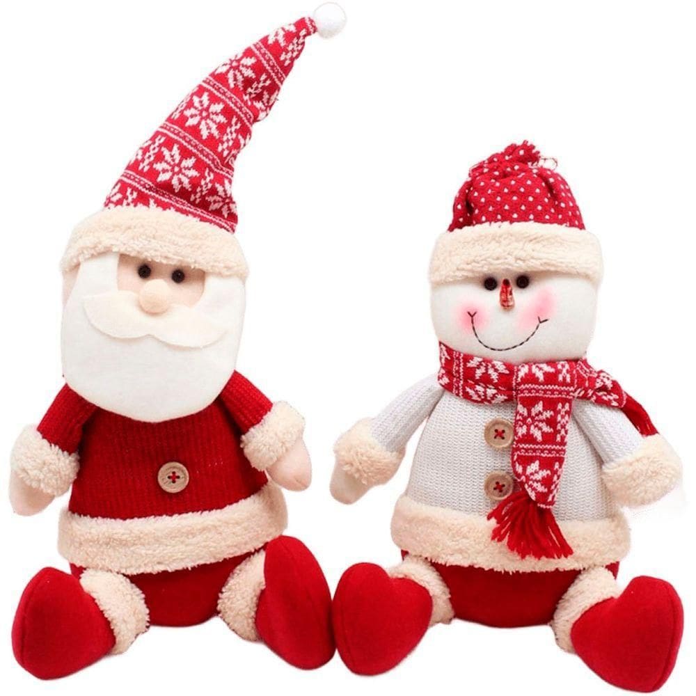 Dupla Boneco Neve Papai Noel Sentado Decoração Natal De 35cm