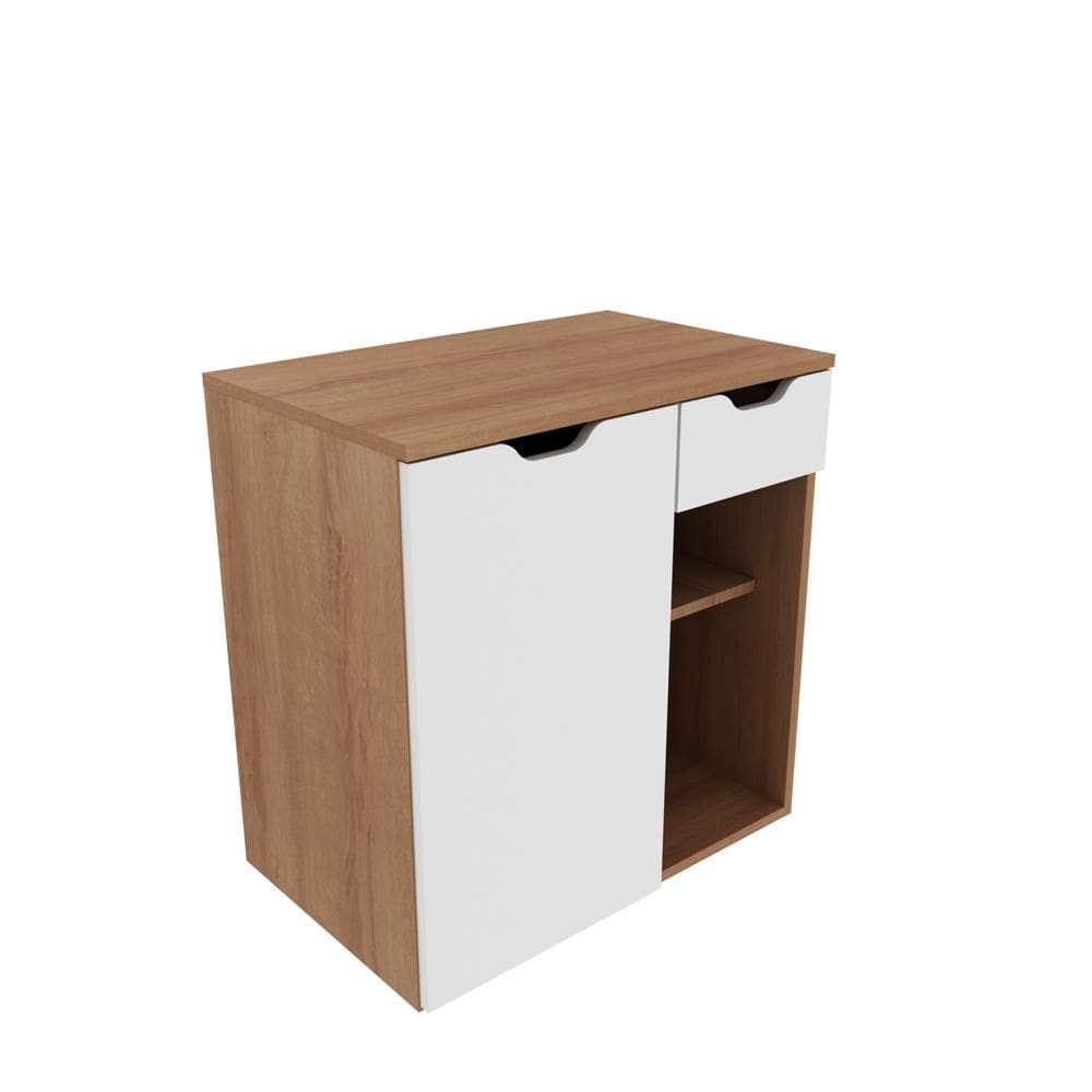 Balcão Gabinete para Banheiro Suspenso 60cm com 1 Gaveta e 1 Porta BN3605 Amêndoa/Branco - Tecno