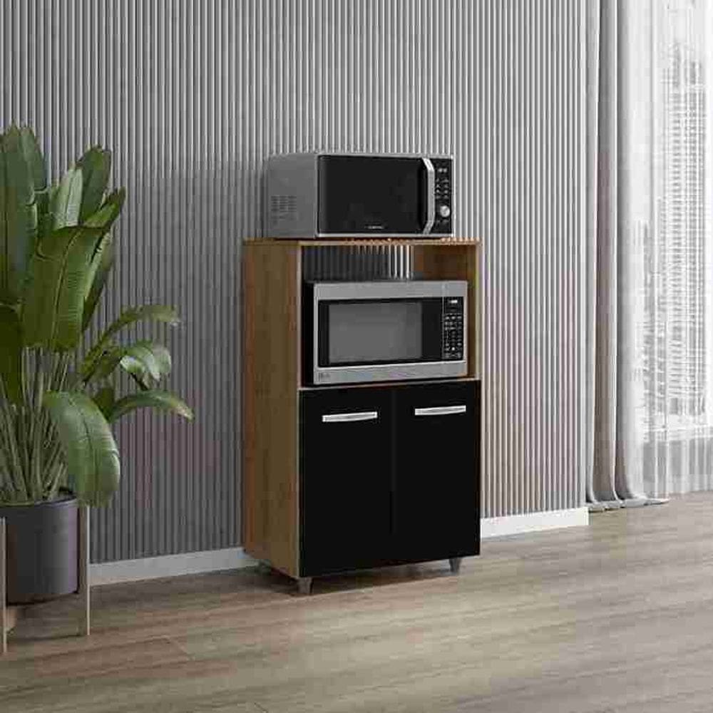 Balcão Multiuso Tais para Forno e Microondas 2 Portas - Savana/Preto
