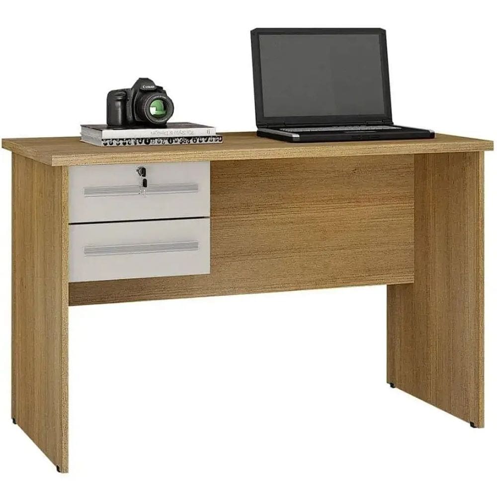 Mesa de Computador Byte Escrivaninha 2 Gavetas Valdemóveis Cor Cinamomo Off White