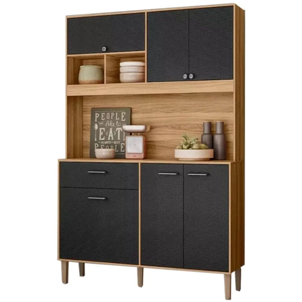 Armário de Cozinha Erva Doce 120cm 6 Portas 1 Gaveta Nicioli Cor Freijó Preto