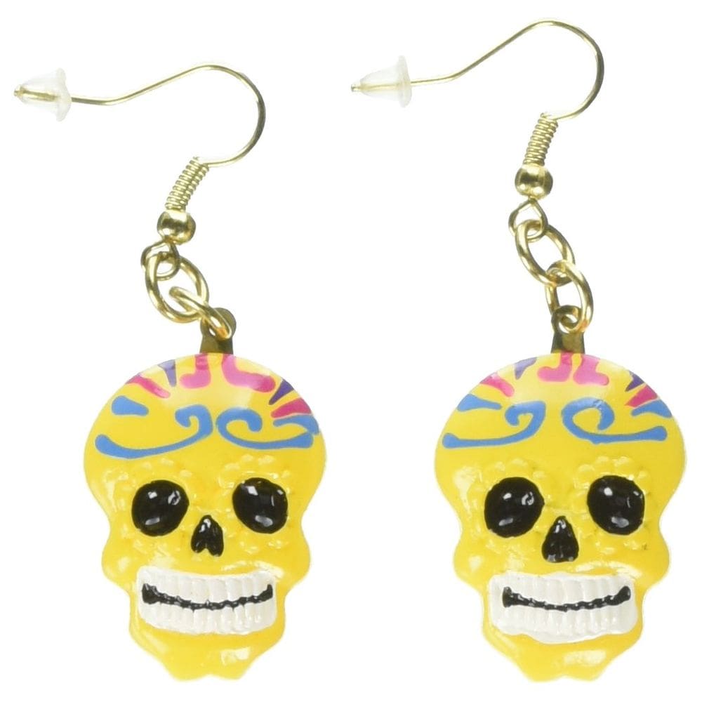 Brincos Day of the Dead Yellow Sugar Skull Dazzling